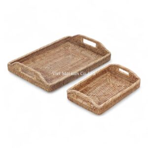 Set 2 Natural Rectangular Rattan Trays