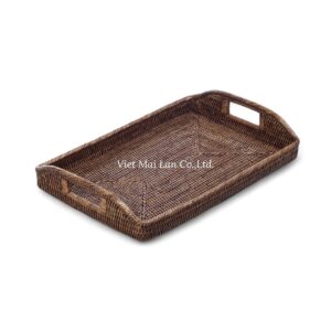 Set 2 Rectangular Rattan Trays