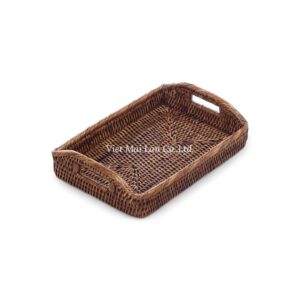 Set 2 Rectangular Rattan Trays