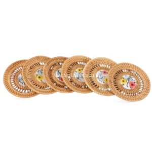 Set 6 Floral Rattan Coasters