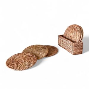 Set Dark Brown Rattan Coaster