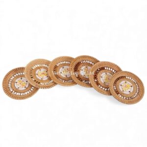 Tropical Ceramic Rattan Coaster Set