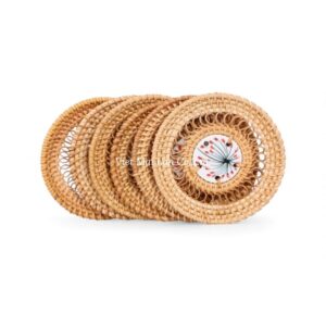 Vintage Ceramic Rattan Coaster Set
