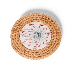 Vintage Ceramic Rattan Coaster Set