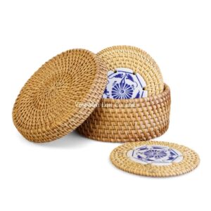 Vintage Rattan Coaster Set