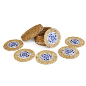 Vintage Rattan Coaster Set