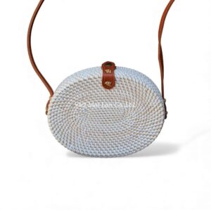 White Oval Rattan Bag