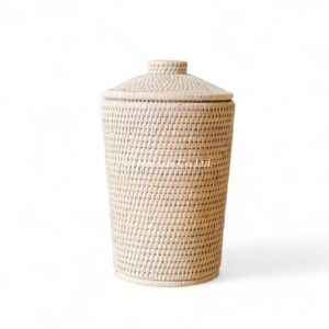 White Rattan Laundry Basket with Lid