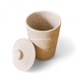White Rattan Laundry Basket with Lid