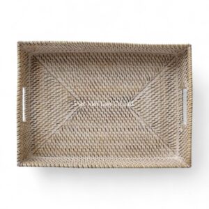 White Rattan Tray with Handles
