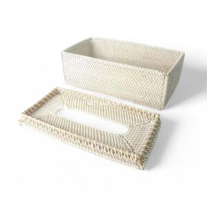 White Rectangular Rattan Tissue Box