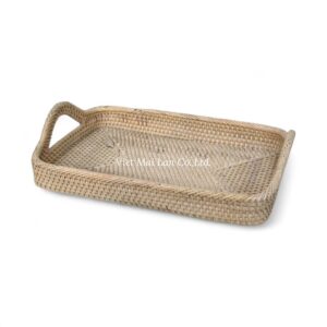 White Rectangular Rattan Tray