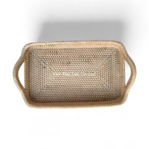 White Rectangular Rattan Tray