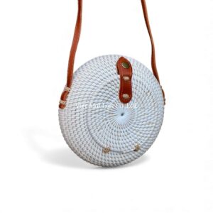 White Round Rattan Bag