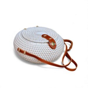 White Round Rattan Bag