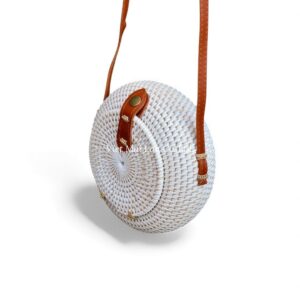 White Round Rattan Bag