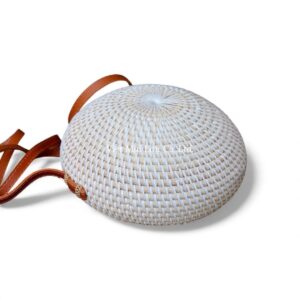 White Round Rattan Bag