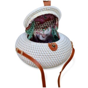 White Round Rattan Bag