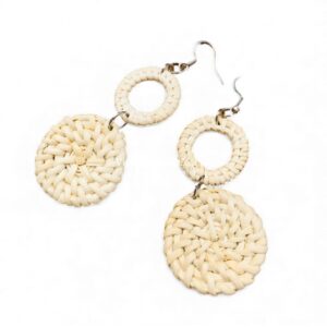 White Round Rattan Earrings