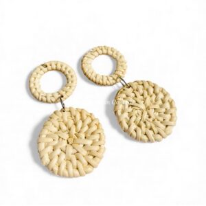 White Round Rattan Earrings