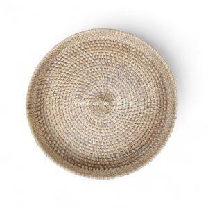 White Round Rattan Tray