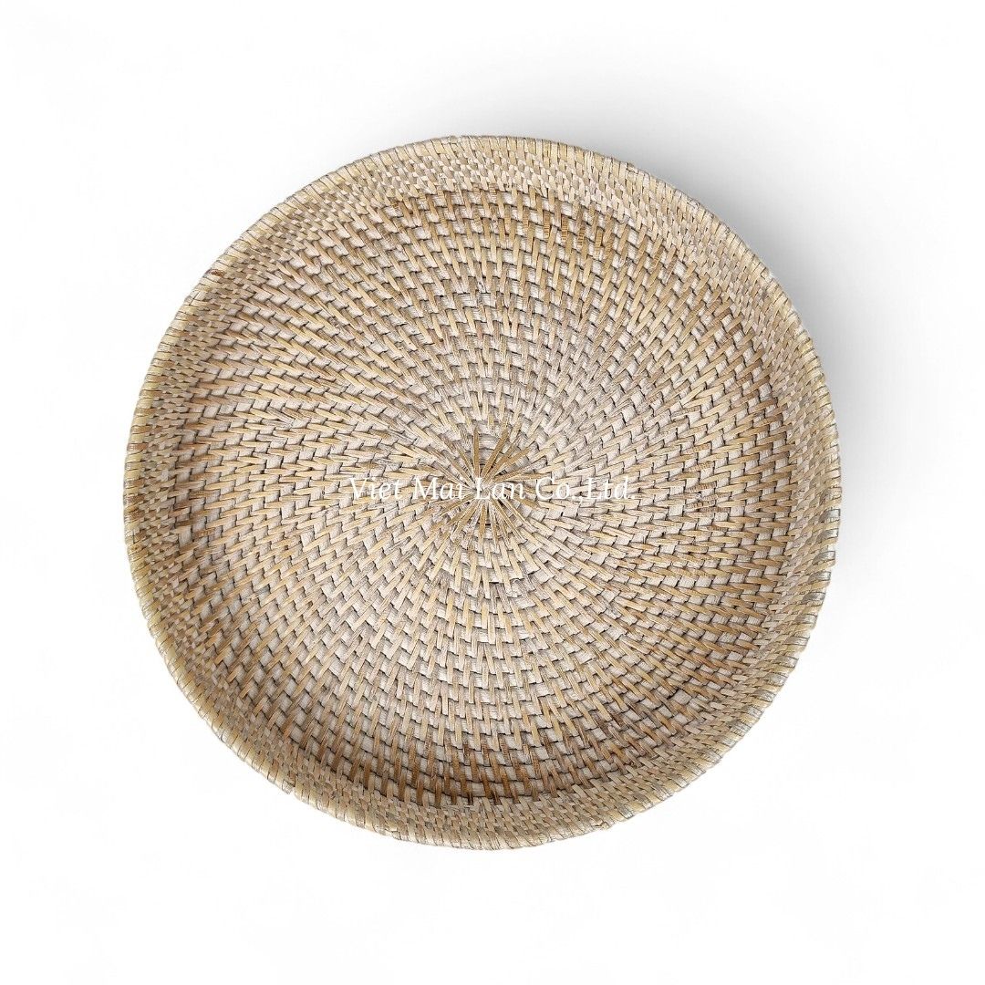 White Round Rattan Tray