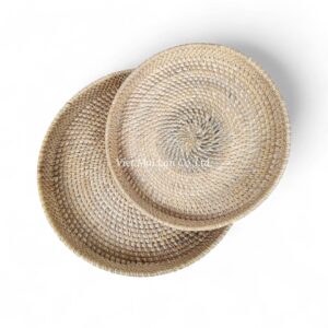 White Round Rattan Tray