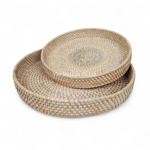 White Round Rattan Tray