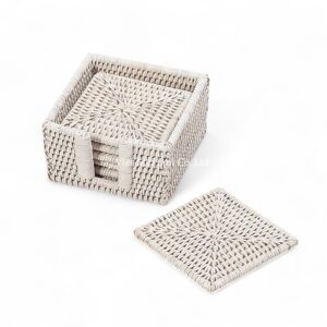 White Square Rattan Coaster