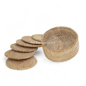 White Wash Rattan Coaster