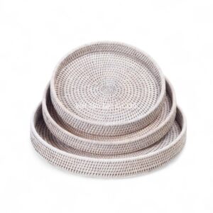 White Wash Rattan Tray