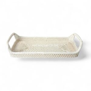 White Wash Rectangular Rattan Tray