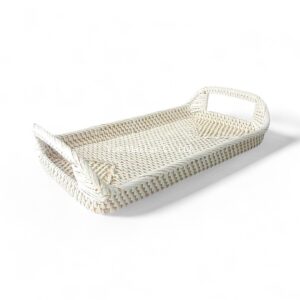 White Wash Rectangular Rattan Tray