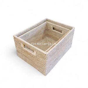 White wash Rattan Storage Basket