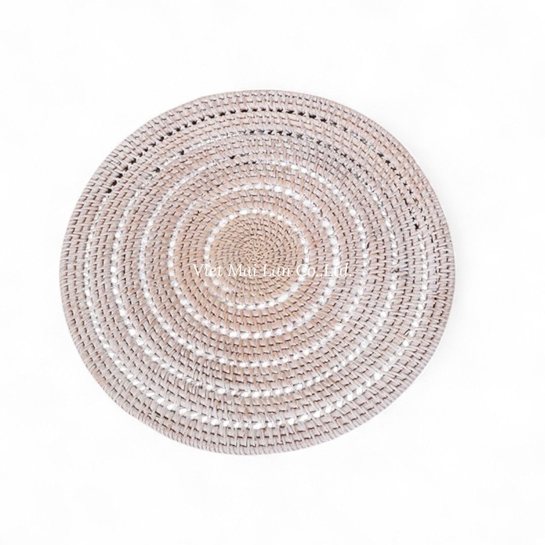 White wash Round Rattan Placemat