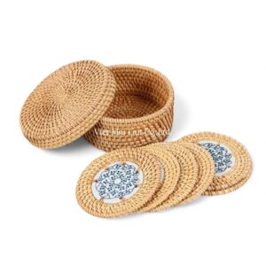 Wholesale Ceramic Rattan Coaster Set