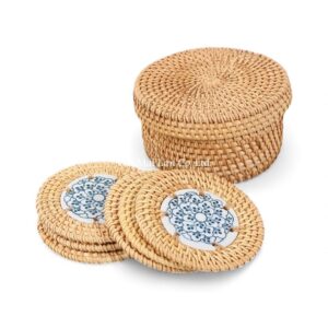Wholesale Ceramic Rattan Coaster Set