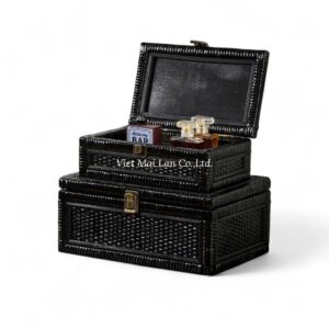 Woven Black Rattan Box