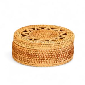 Woven Natural Round Rattan Box