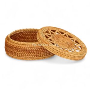 Woven Natural Round Rattan Box