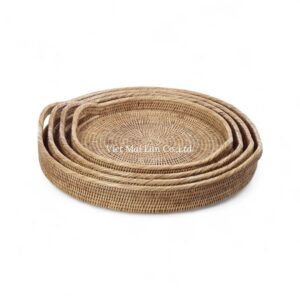Woven Rattan Tray Set
