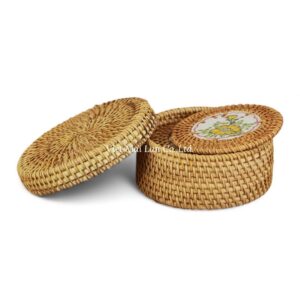 Yellow Ceramic Rattan Coaster Set