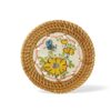 Yellow Floral Ceramic Rattan Coaster