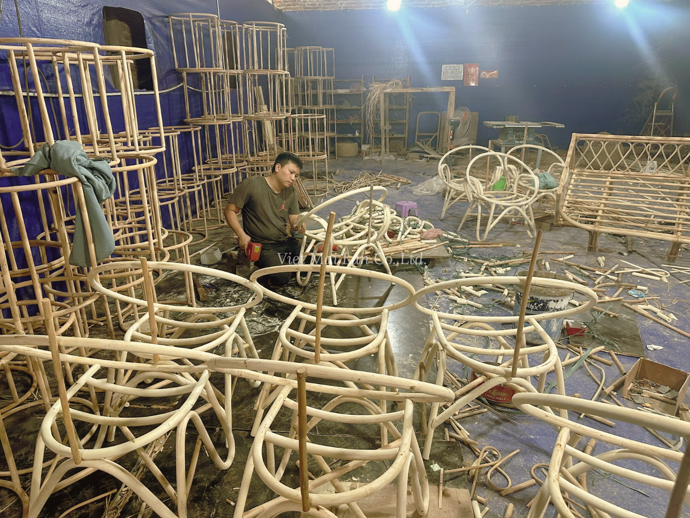 Natural rattan furniture manufacturing workshop